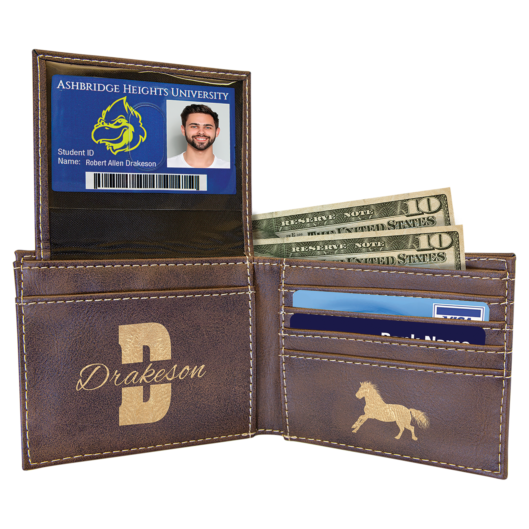 Leatherette Bi-Fold Wallet with Flip ID Display