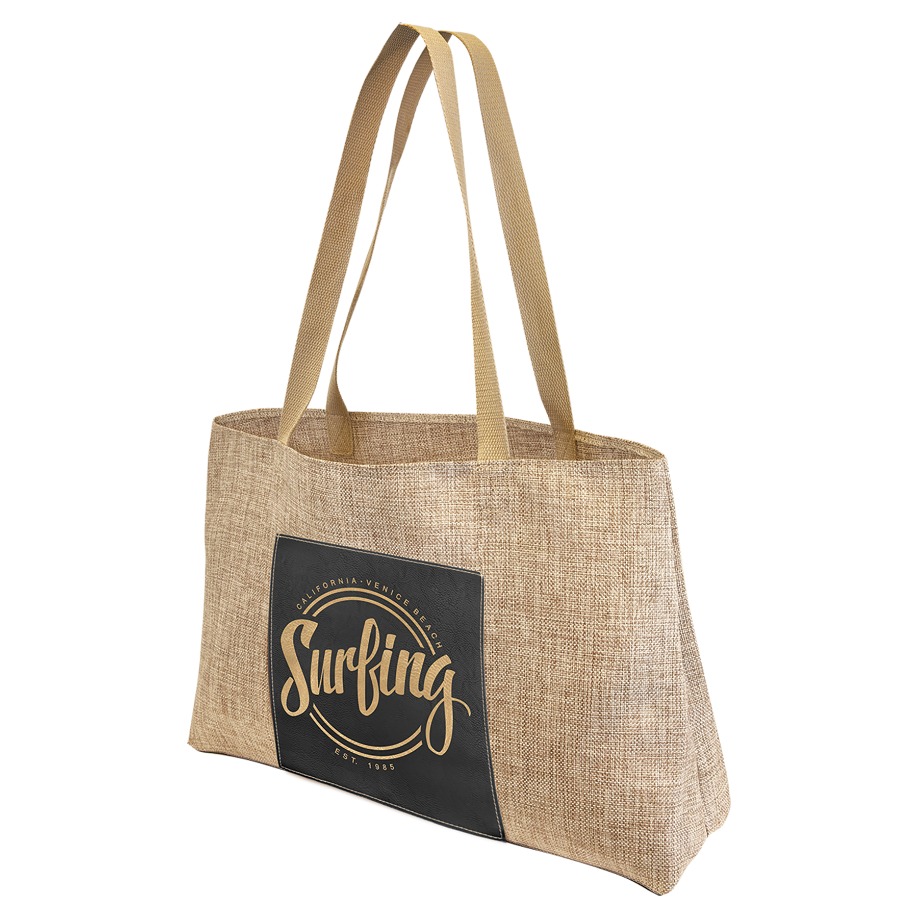 Burlap Bags with Laserable Leatherette