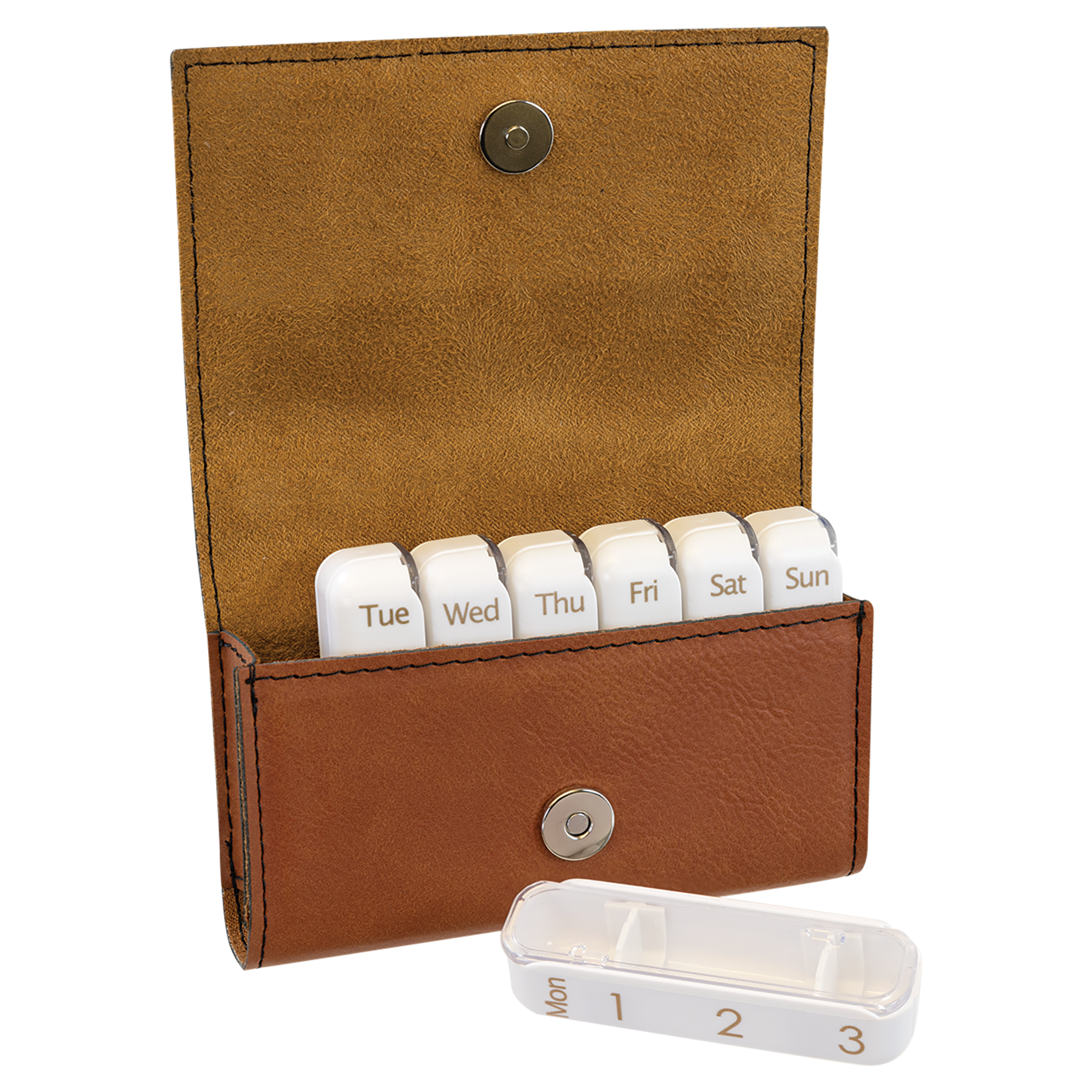 Laserable Leatherette Pill Box with Separate Daily Containers