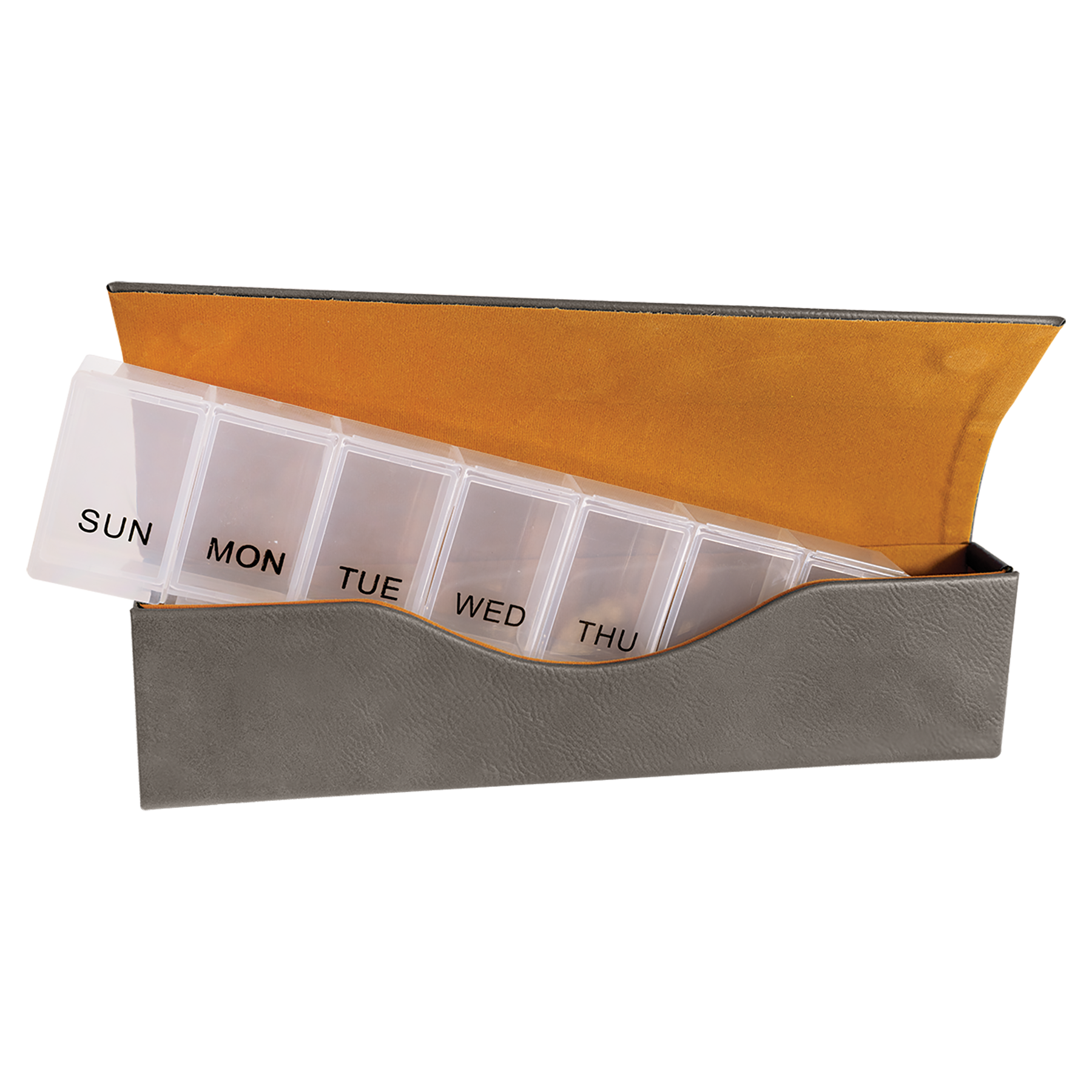 Laserable Leatherette Pill Box with Day of the Week Organizer