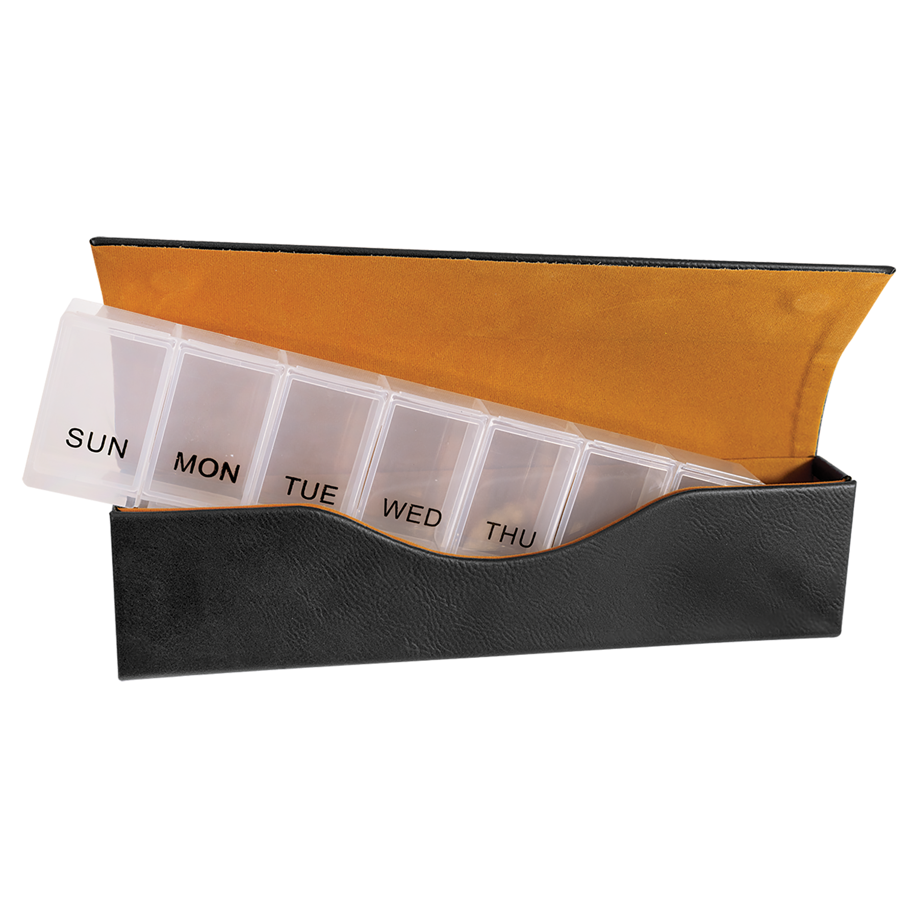 Laserable Leatherette Pill Box with Day of the Week Organizer