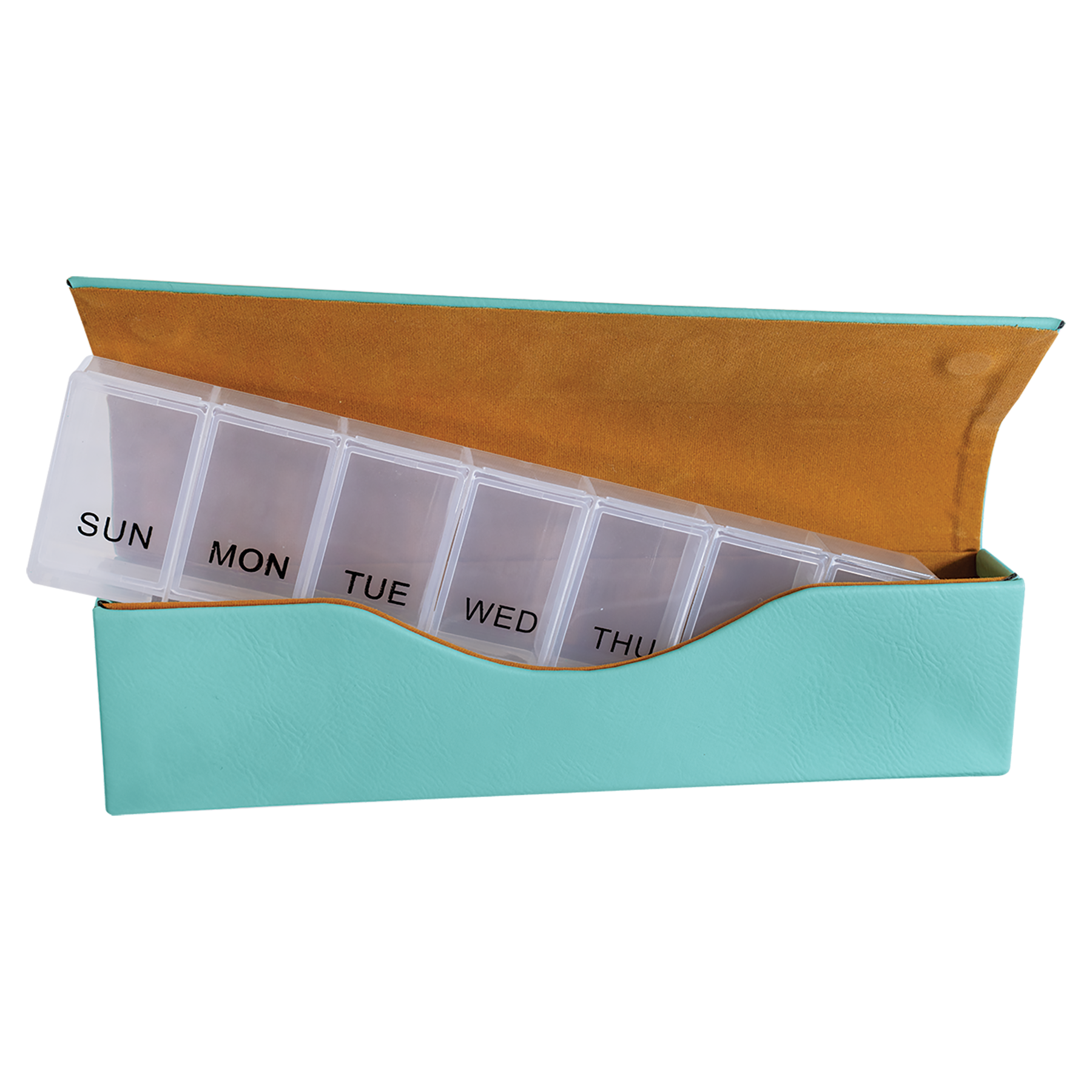 Laserable Leatherette Pill Box with Day of the Week Organizer
