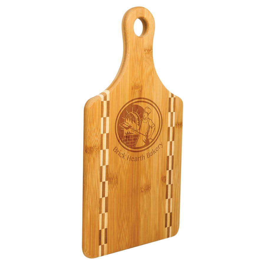 Bamboo Paddle Cutting Board with Butcher Block Inlay