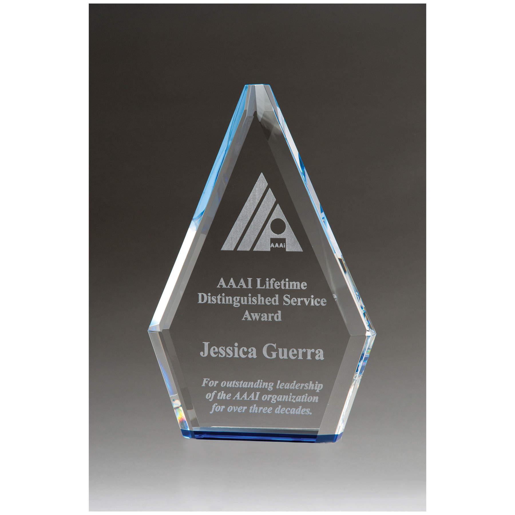 Flame Series Clear Crystal Award with Blue Accented Bottom