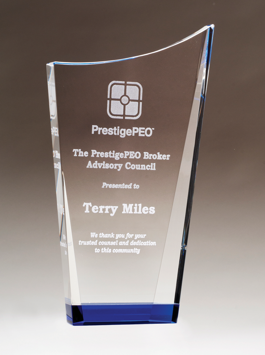 Contemporary Series Clear Crystal Award with Blue Accented Bottom