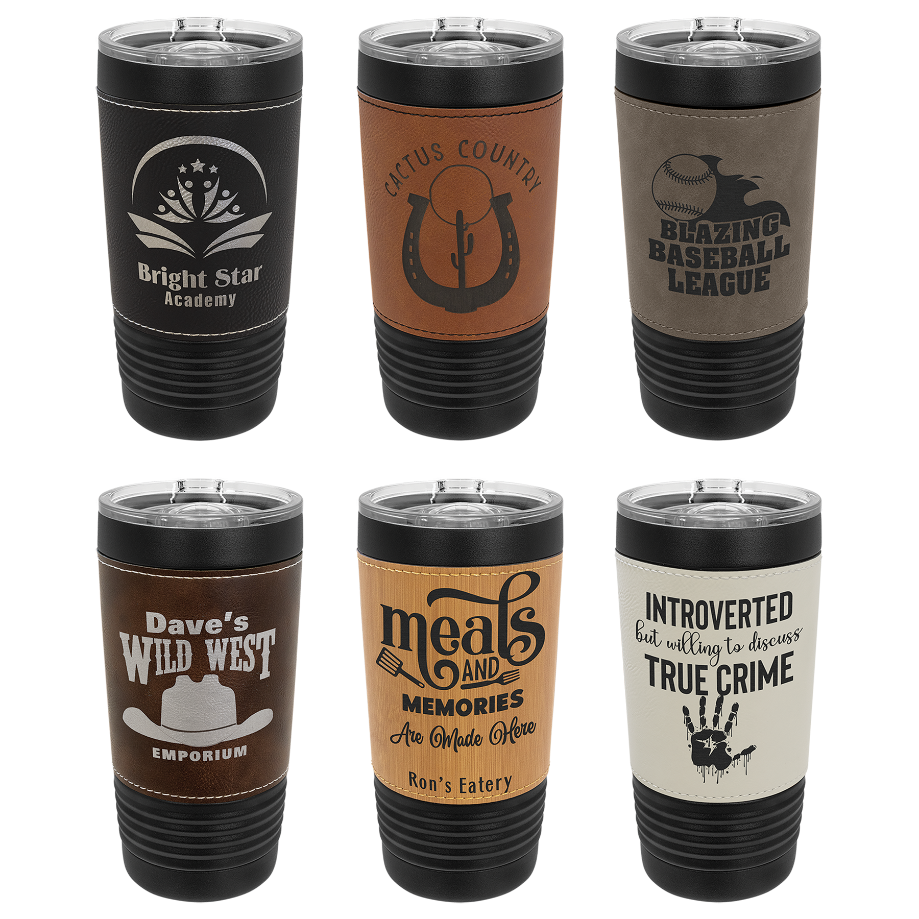 20 oz. Laserable Leatherette Black Tumbler with Clear Lid