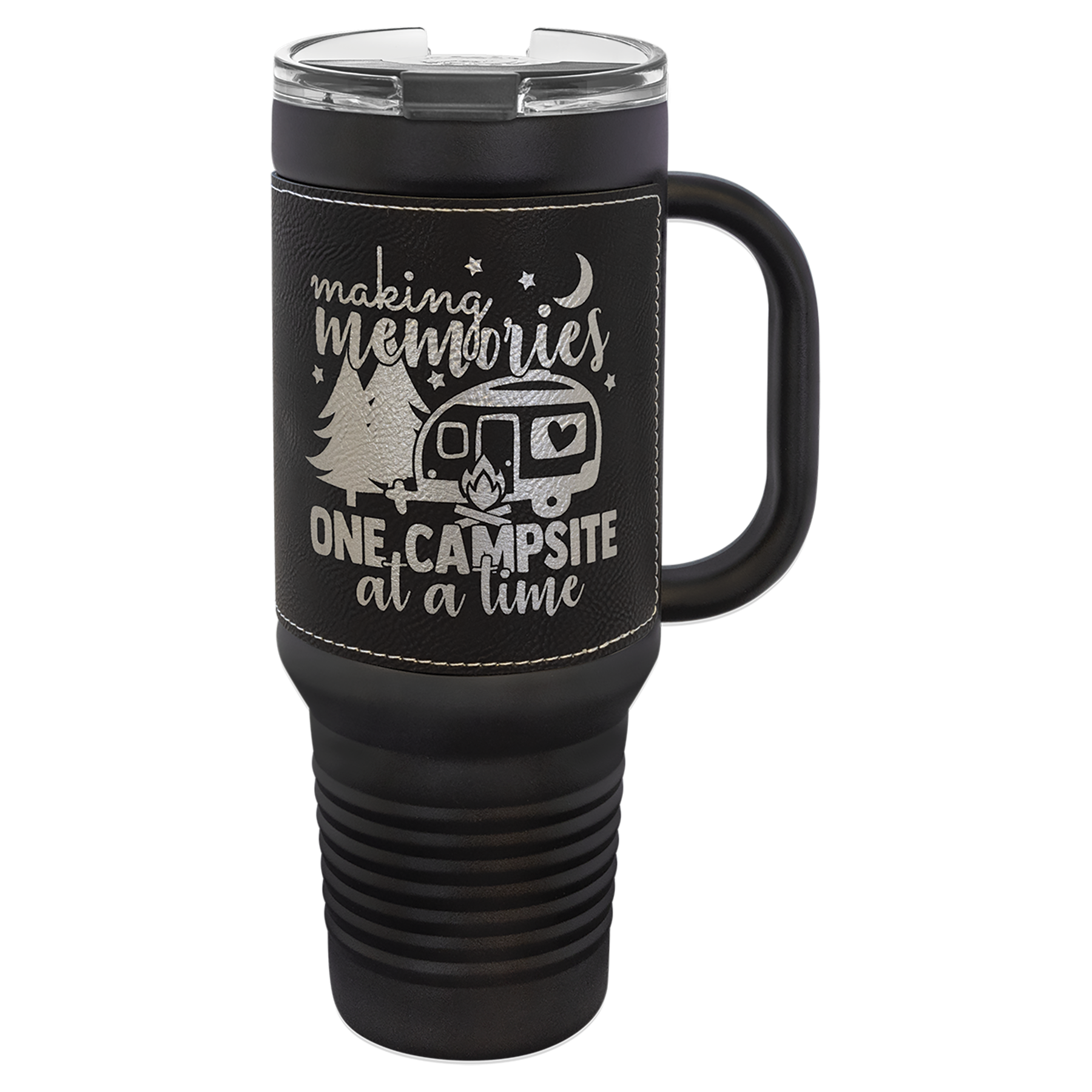 40 oz. Black with Laserable Leatherette Travel Mug Polar Camel
