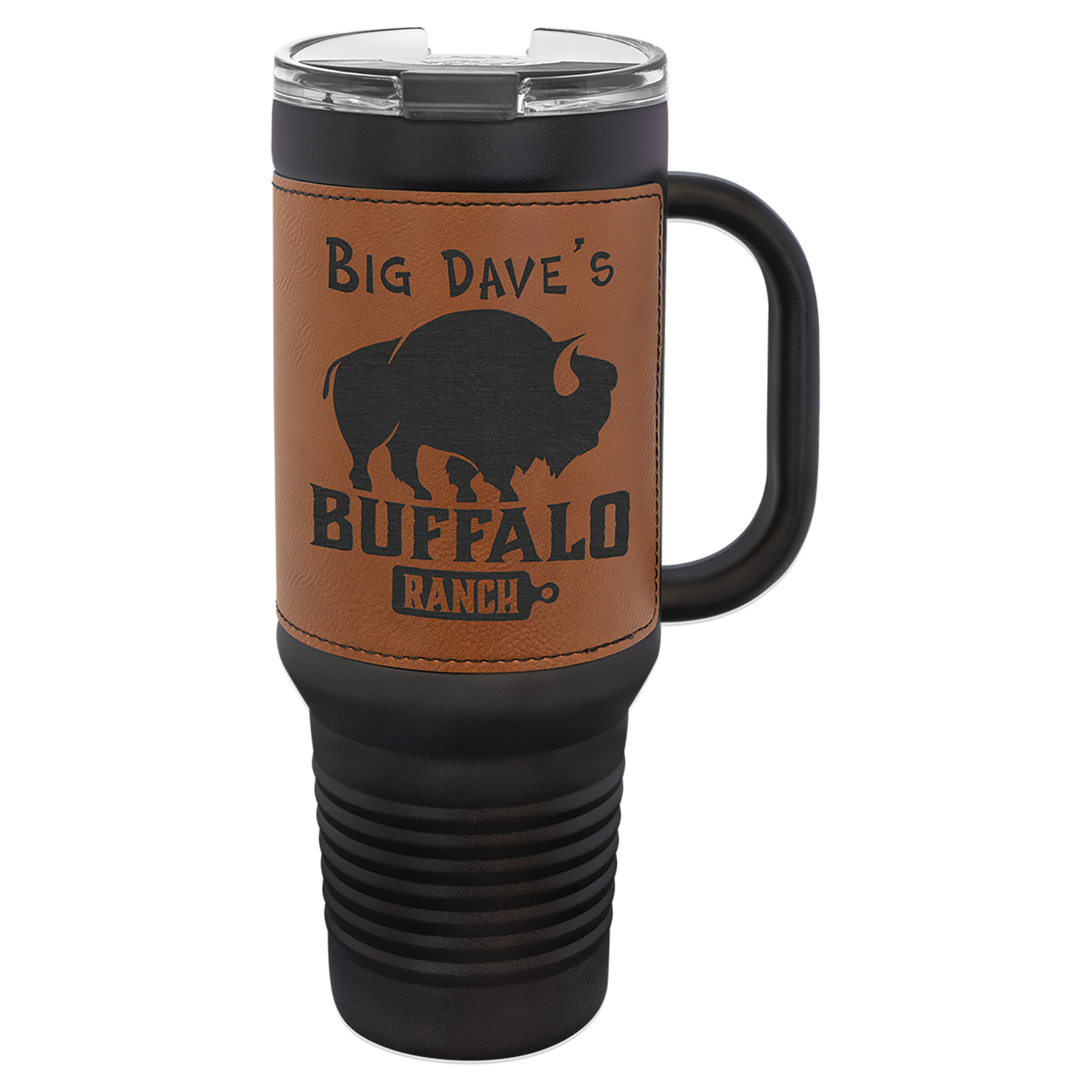 40 oz. Black with Laserable Leatherette Travel Mug Polar Camel