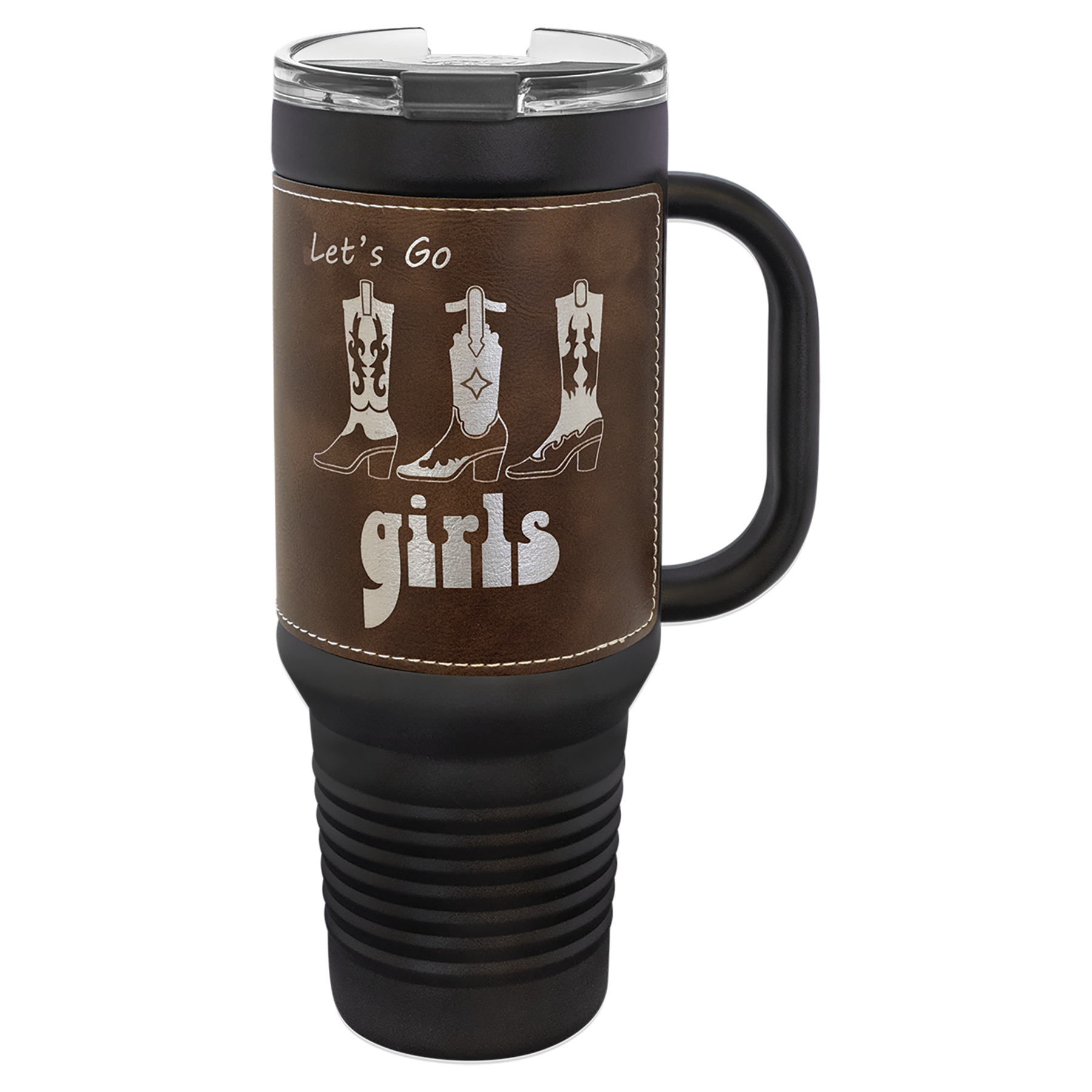 40 oz. Black with Laserable Leatherette Travel Mug Polar Camel