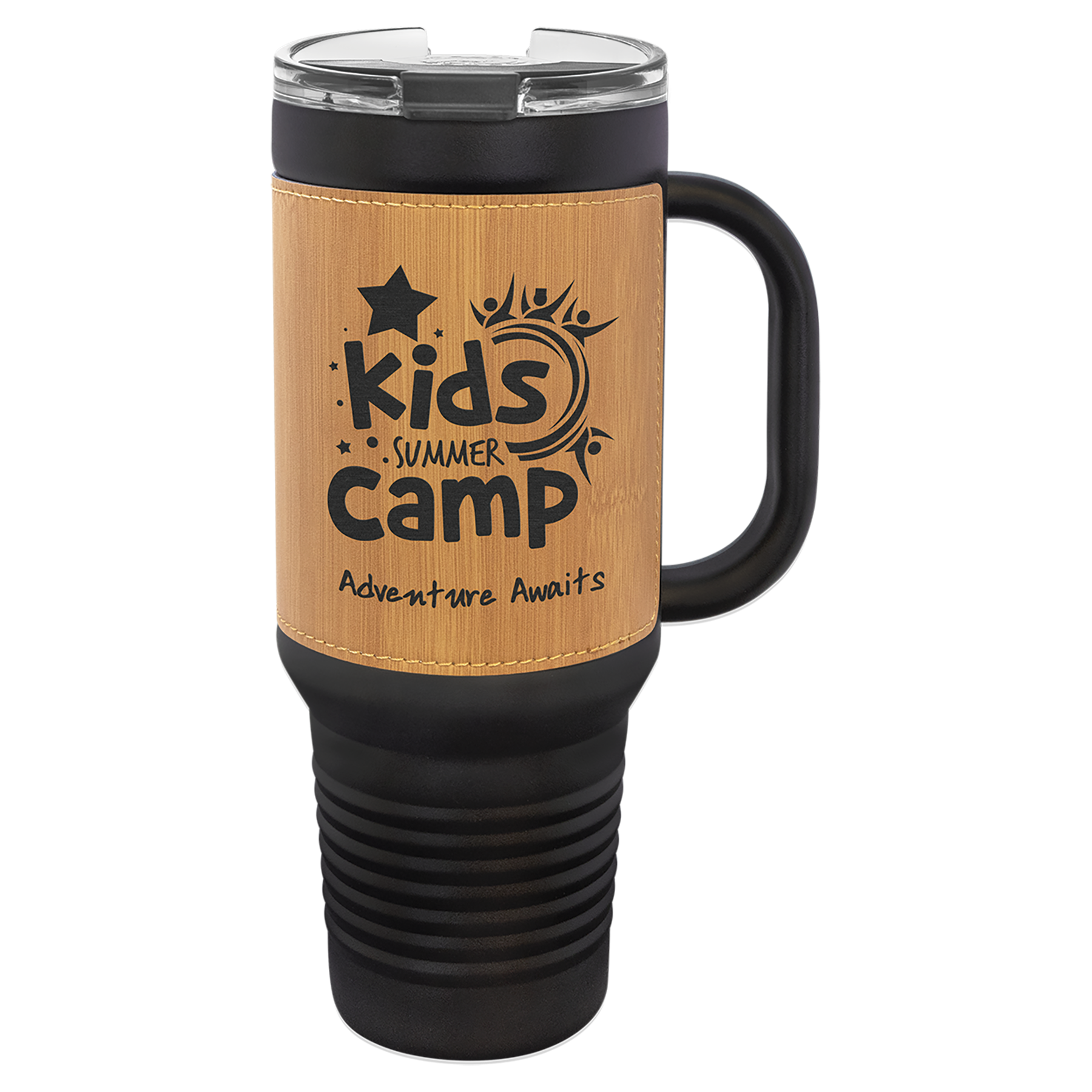40 oz. Black with Laserable Leatherette Travel Mug Polar Camel