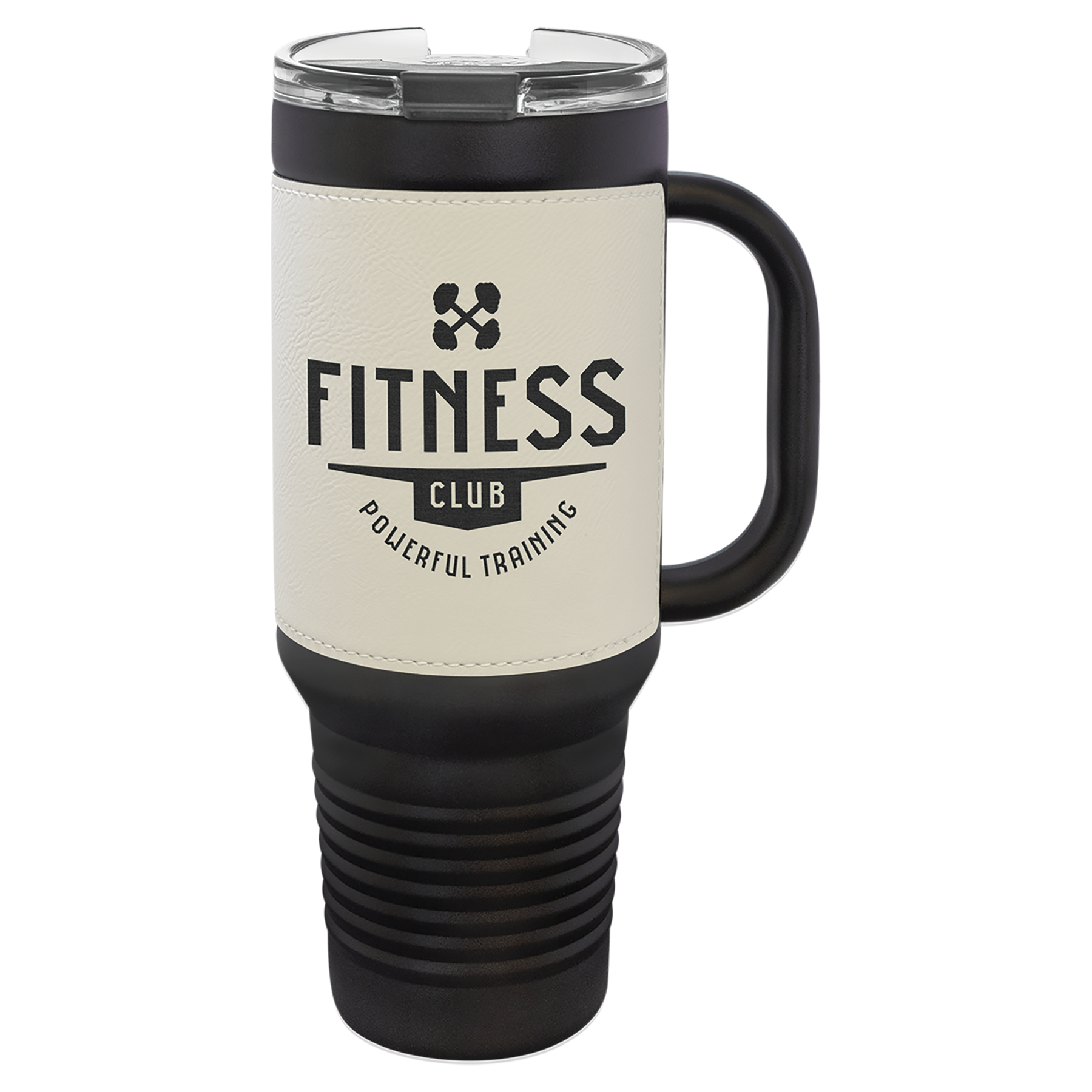 40 oz. Black with Laserable Leatherette Travel Mug Polar Camel