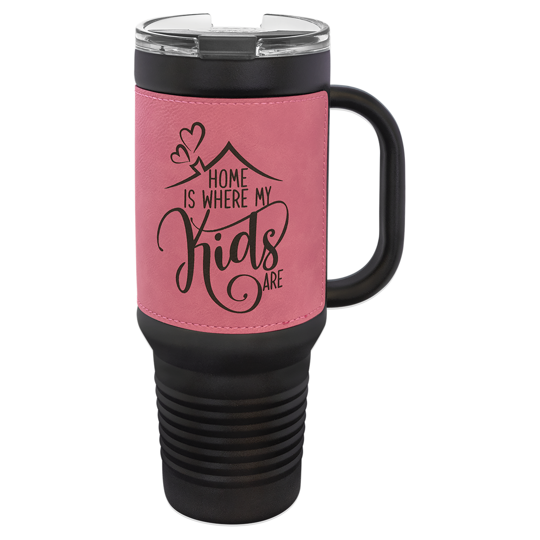 40 oz. Black with Laserable Leatherette Travel Mug Polar Camel