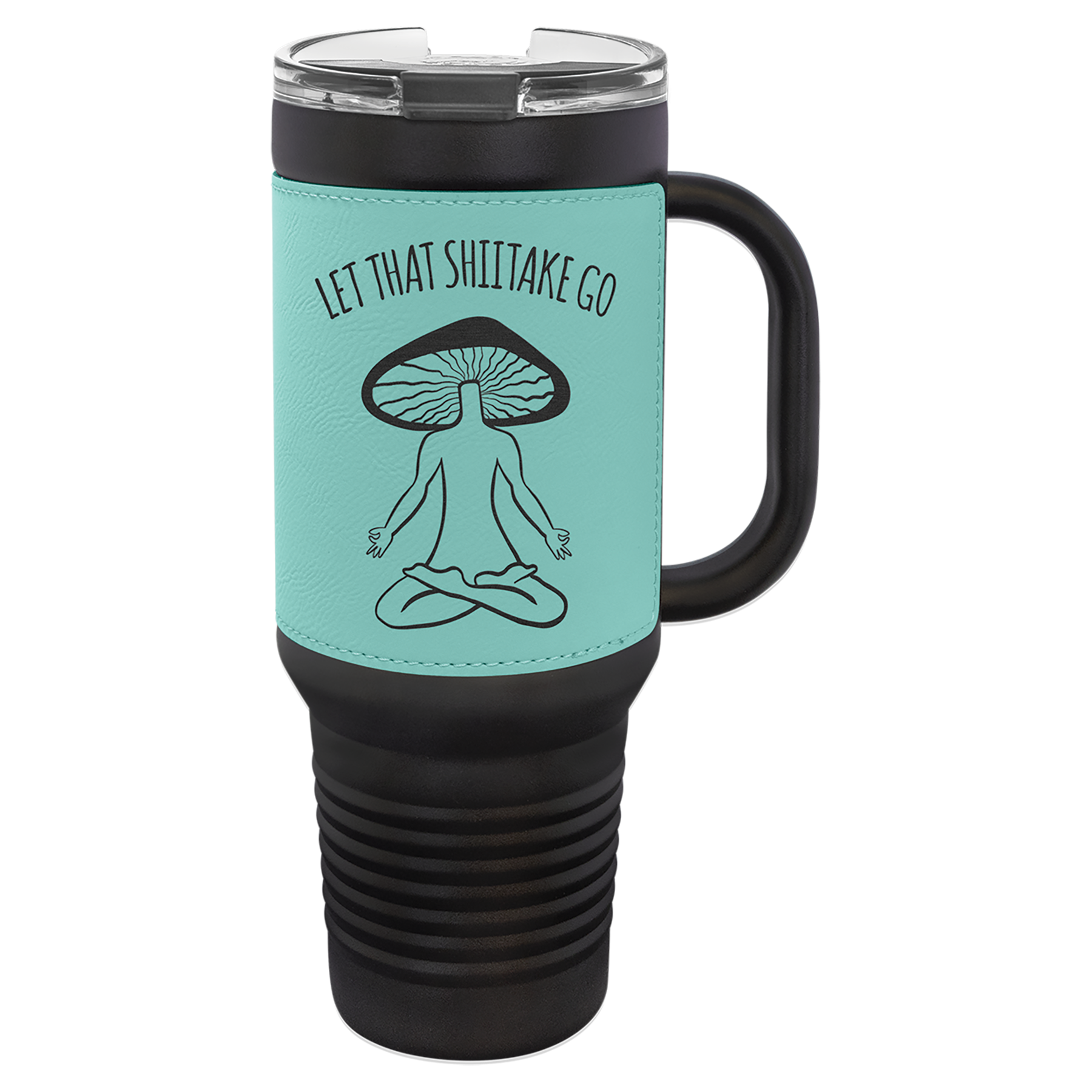 40 oz. Black with Laserable Leatherette Travel Mug Polar Camel