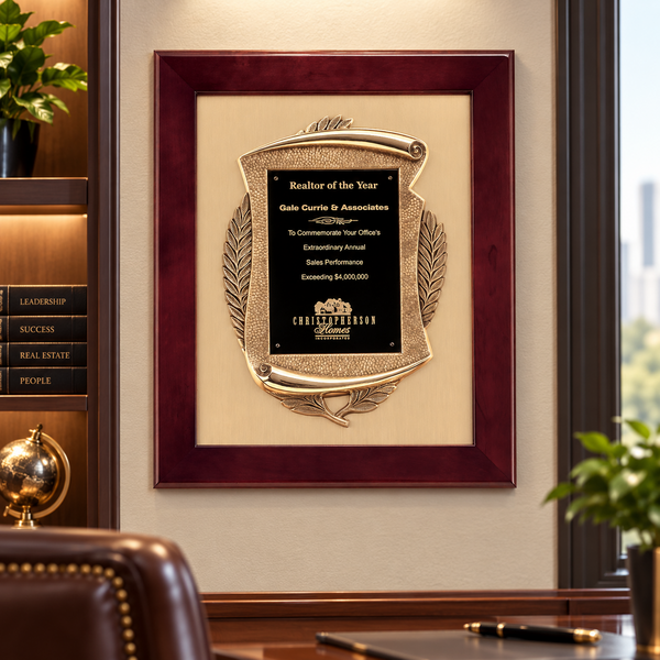 Rosewood Piano Finish Frame Plaque with Cast Relief