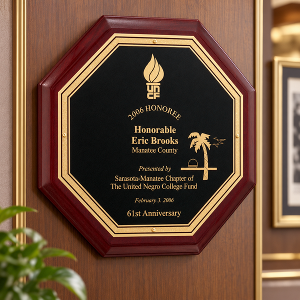 Octagonal Rosewood Piano Finish Plaque