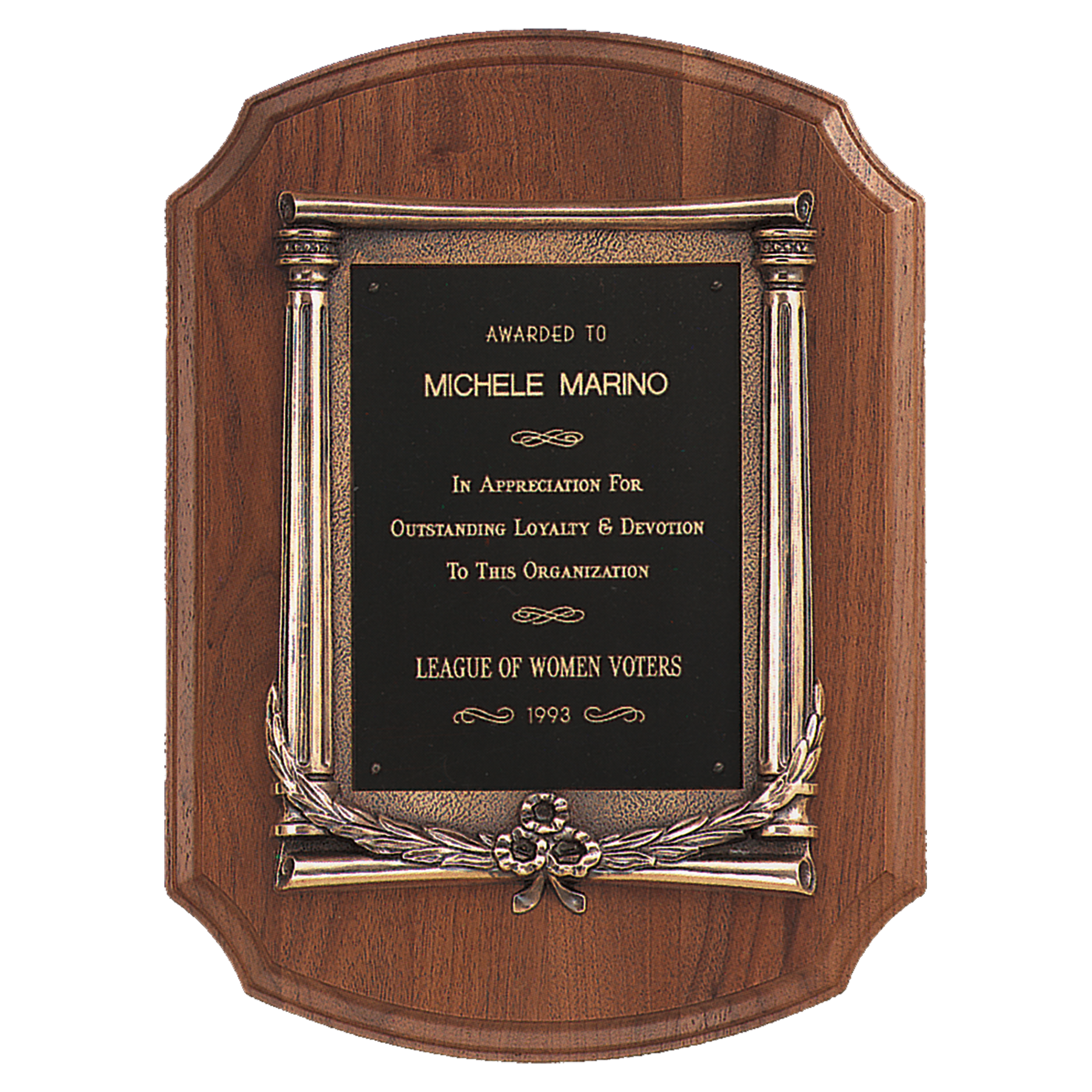 American Walnut Plaque with an Antique Bronze Casting