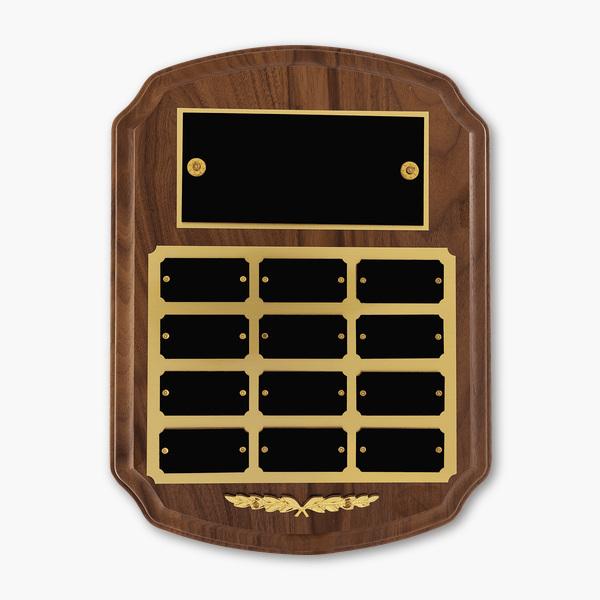 American Walnut Ornate Perpetual Plaque with Brushed Gold Backing