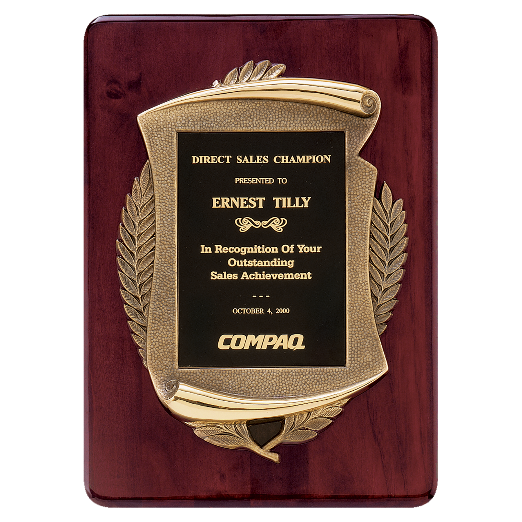 Rosewood Piano Finish Plaque with Antique Bronze Casting