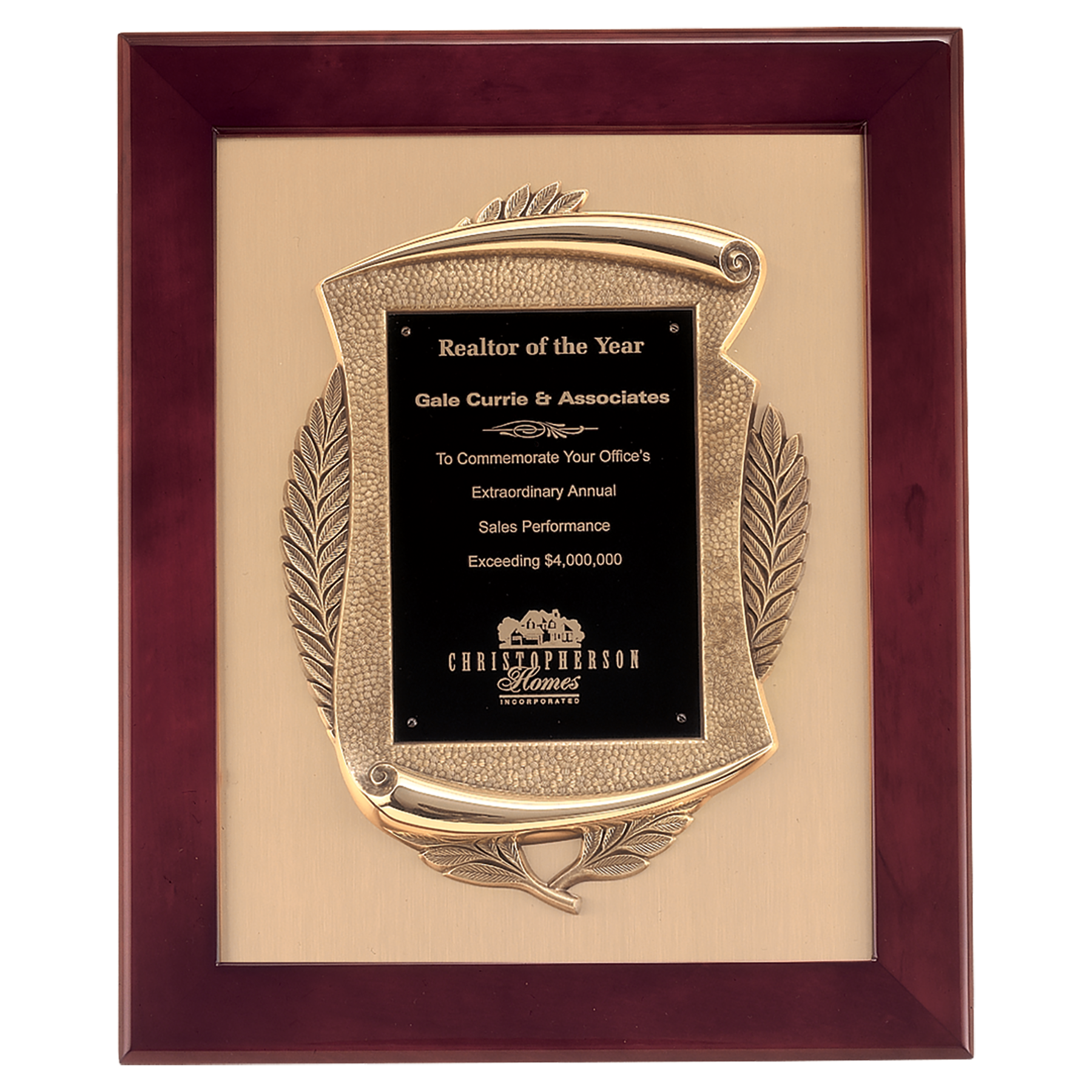 Rosewood Piano Finish Frame Plaque with Cast Relief