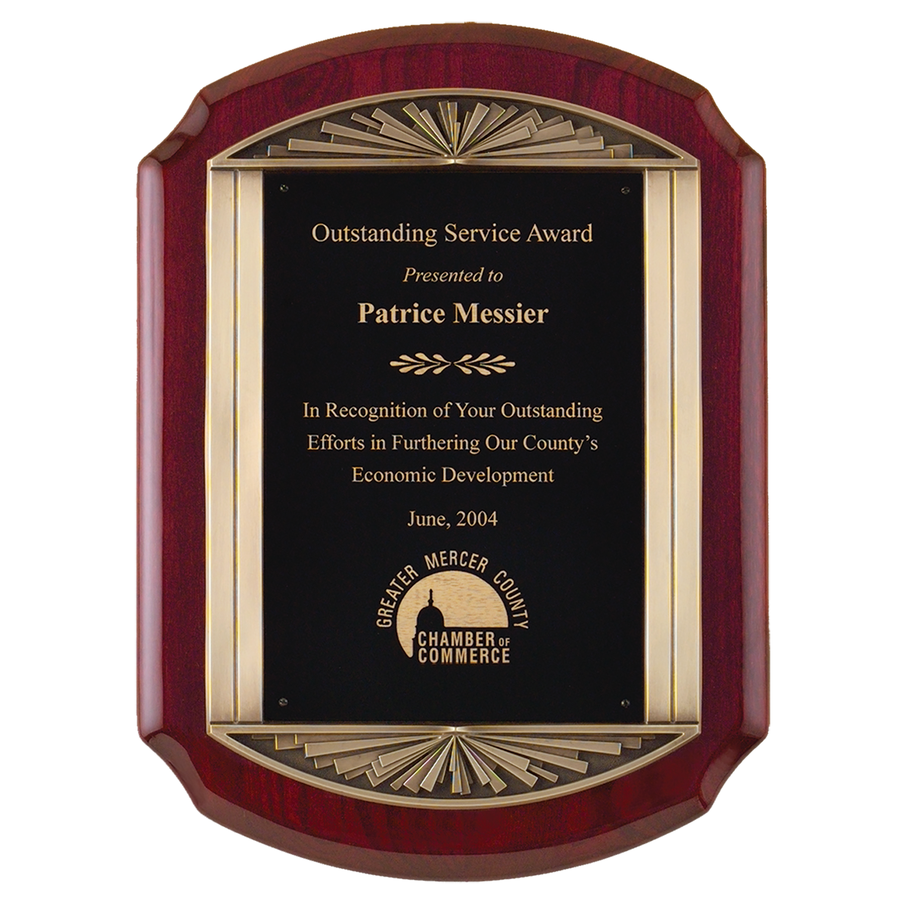 Rosewood Piano Finish Plaque Antigue Bronze Frame