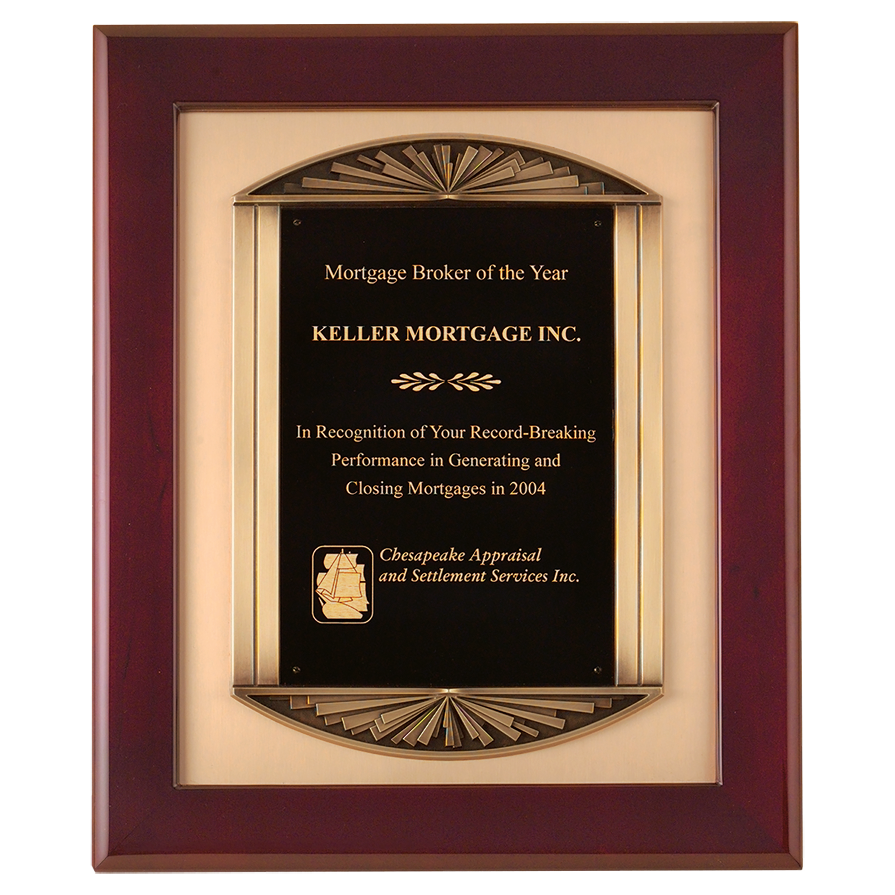 Rosewood Piano Finish Plaque With Cast Metal Frame