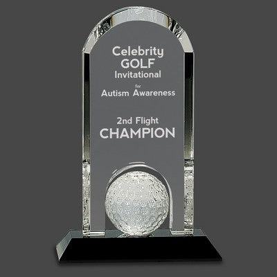 Clear Crystal Dome with Inset Golf Ball on Black Pedestal Base