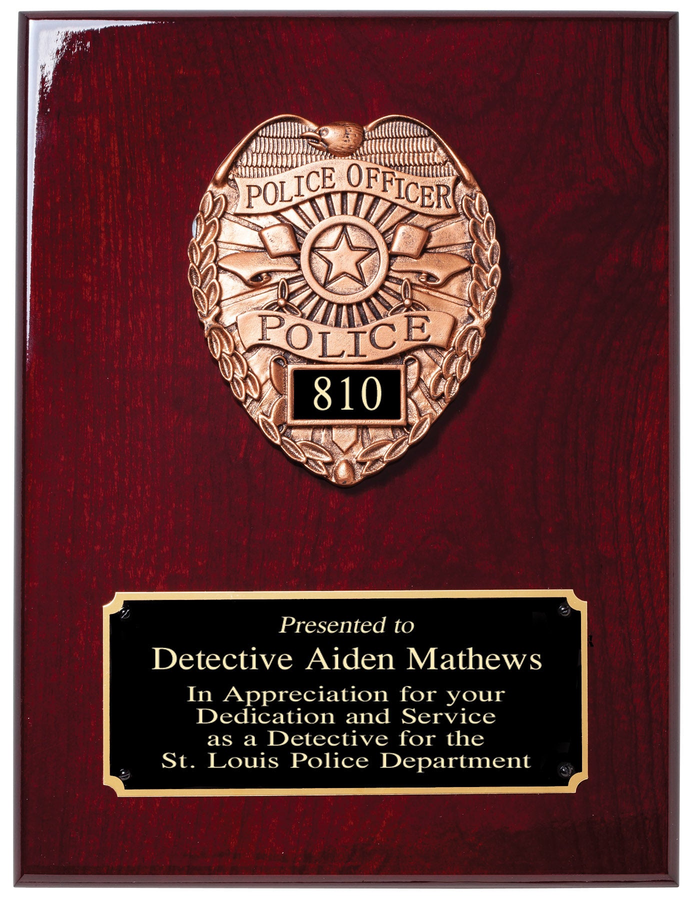 Police Rosewood Piano Finish Plaque
