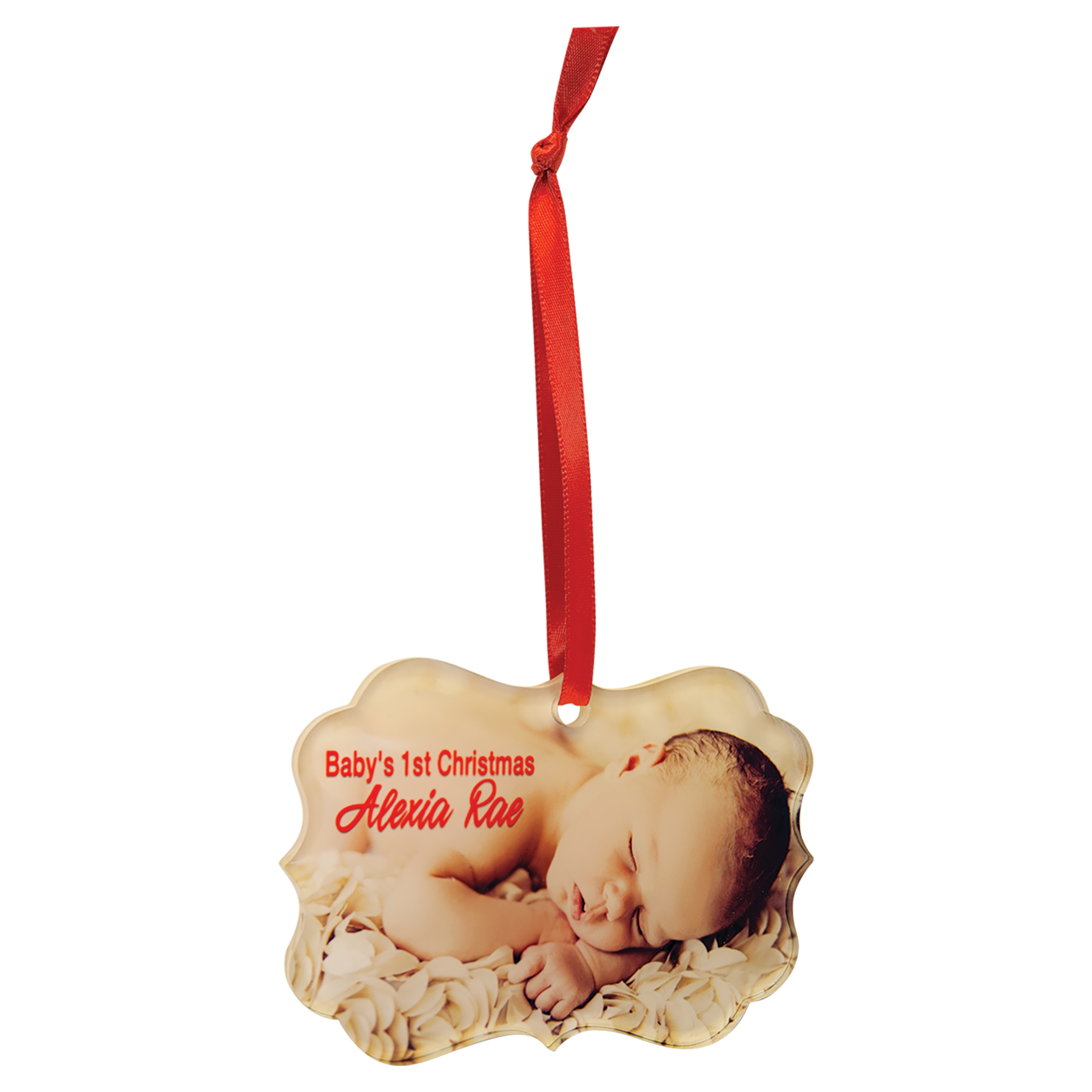 Full Color Acrylic Ornament with Red Ribbon