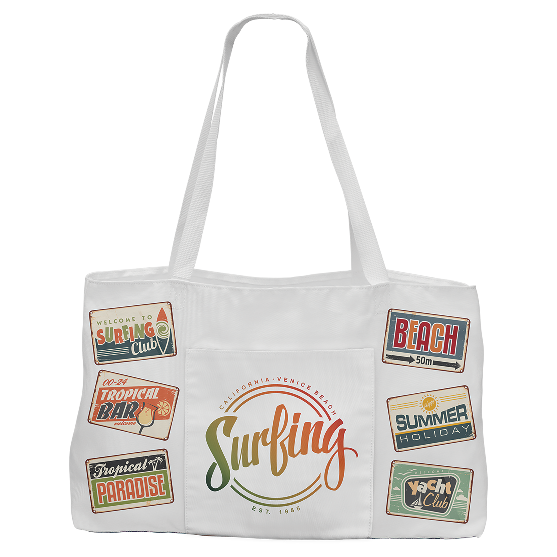 White Canvas Full Color Bag with Leatherette Bottom