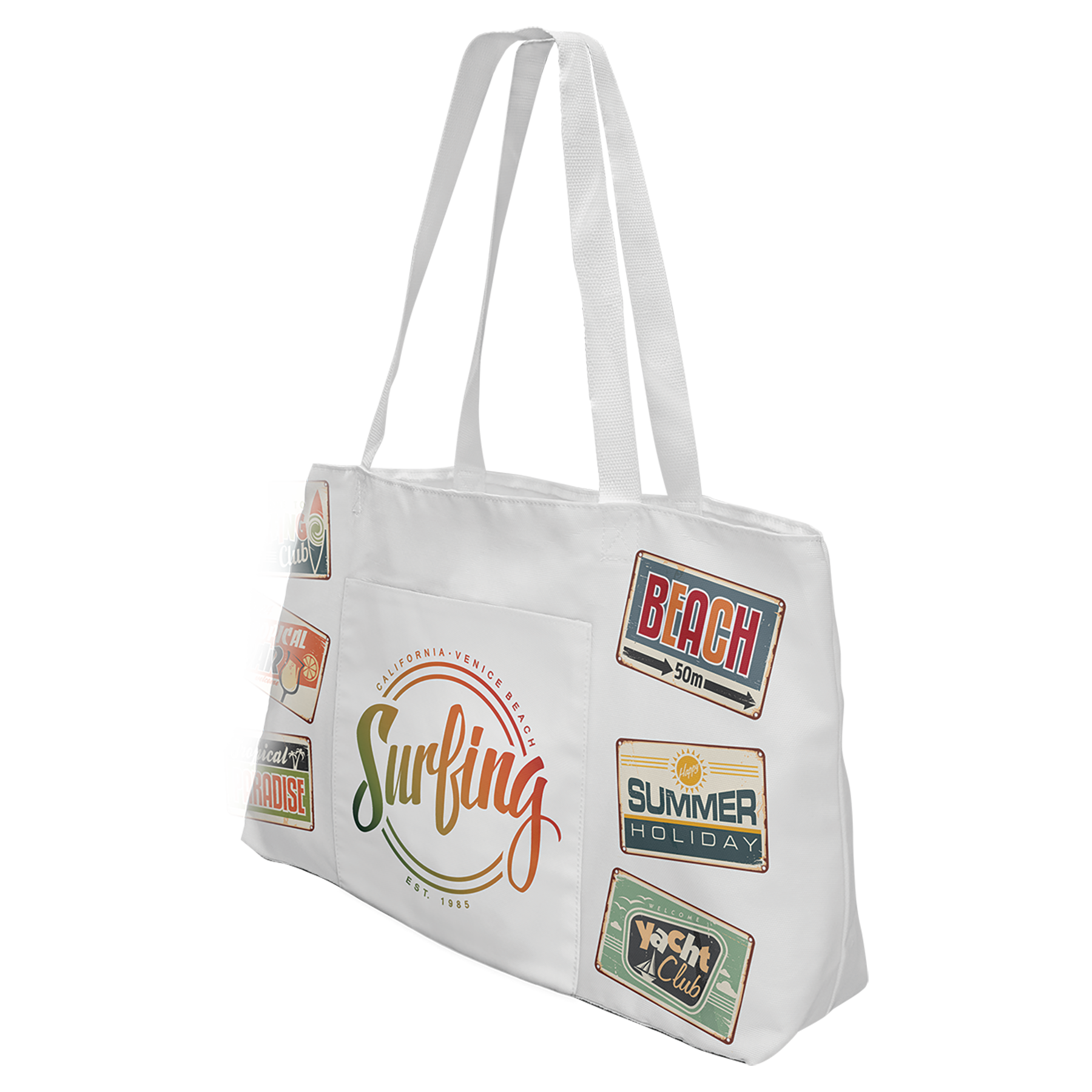 White Canvas Full Color Bag with Leatherette Bottom