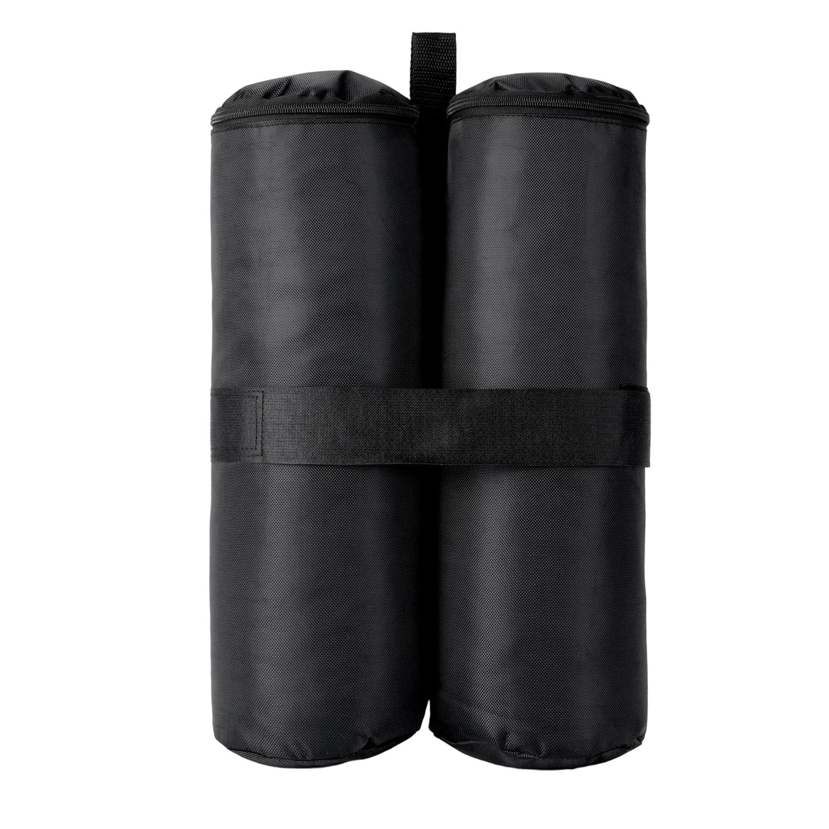One black dual-pocket canopy tent weight bag shown; set includes four bags, filler not included.
