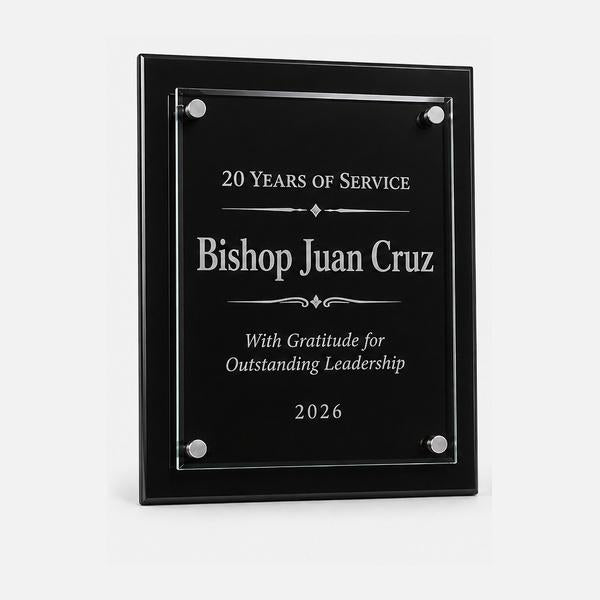 Canterbury Glass Plaque with Ebony Stand-Offs