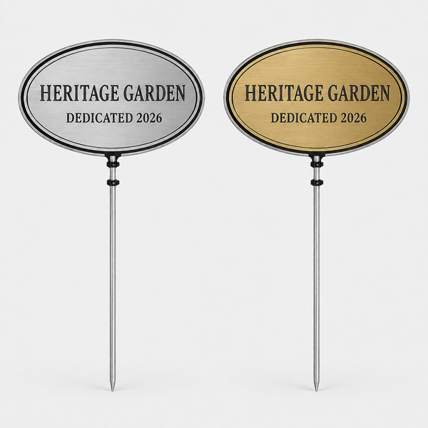 Cast Aluminum Oval With Garden Stake - silver and gold insert options