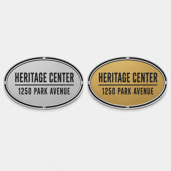 Cast Aluminum Oval Plaque - silver and gold insert options