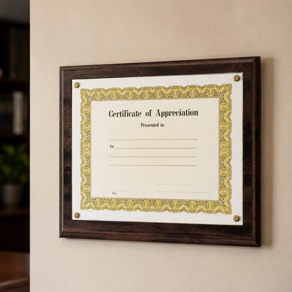 Cherry Finish Recessed Certificate Holder - lifestyle