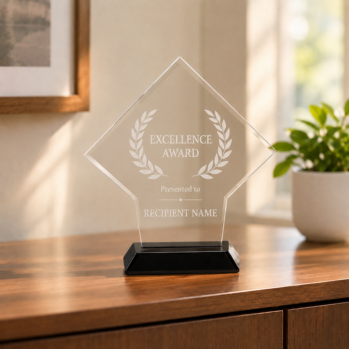 Custom-Shaped Acrylic Award with Black Base