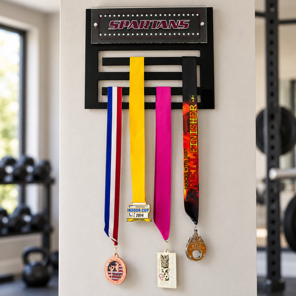 Custom Medallion Ribbon Display (Maze) in a realistic display setting