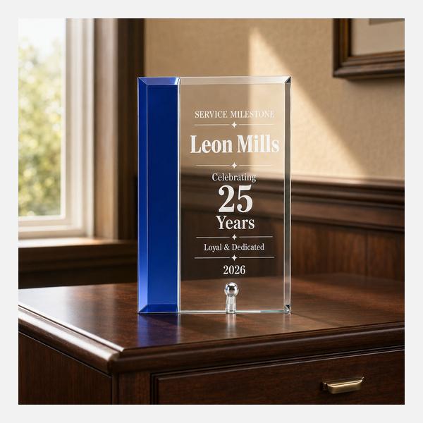 Economy Glass Plaque with Blue Accent