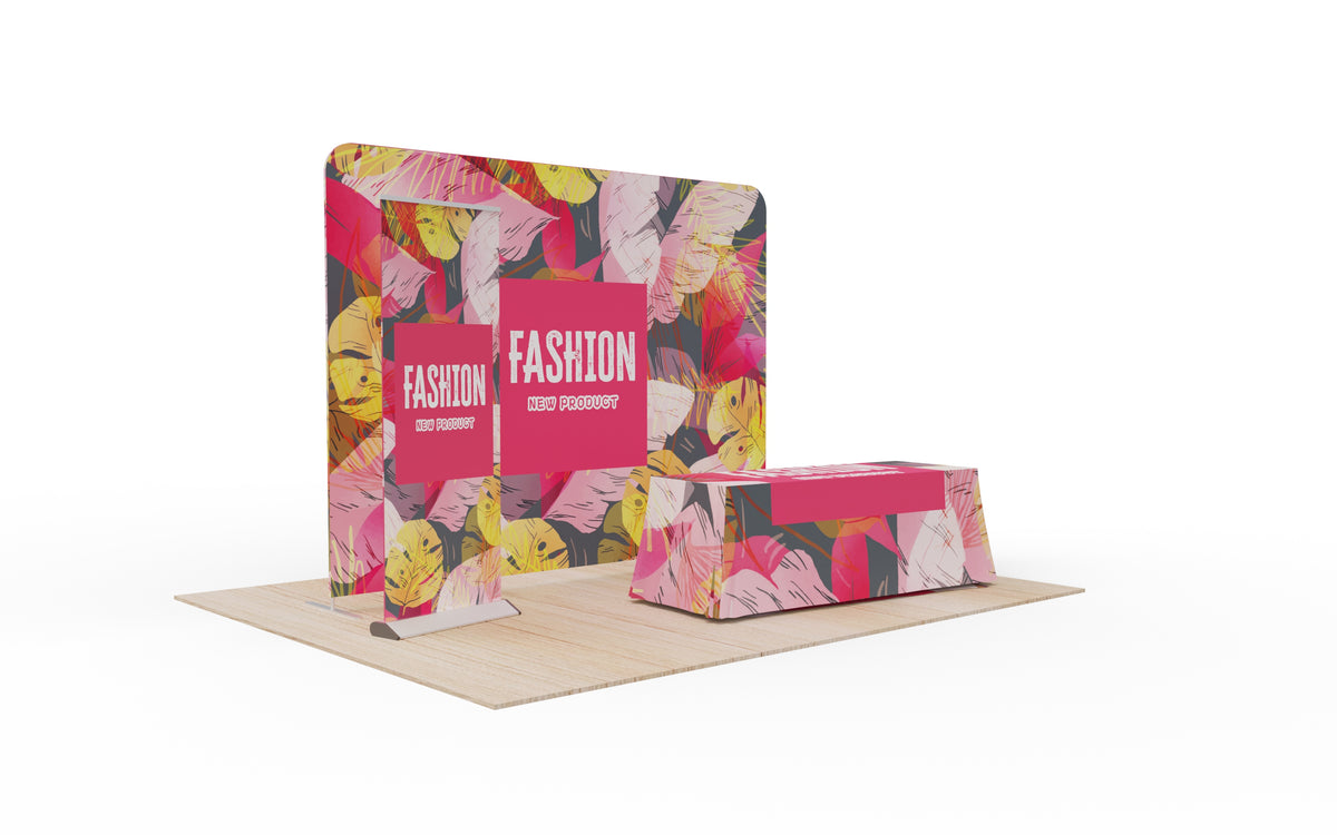 Backdrop, Banner and Table Cover Package — 10ft Display Kit With Backdrop, Banner Stand & Table Throw