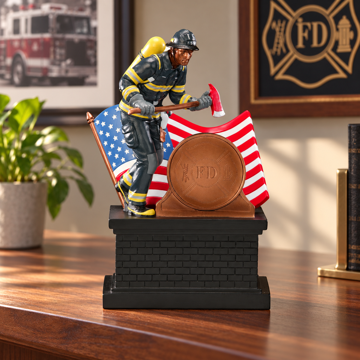 Fireman with Flag Resin Award — lifestyle photo