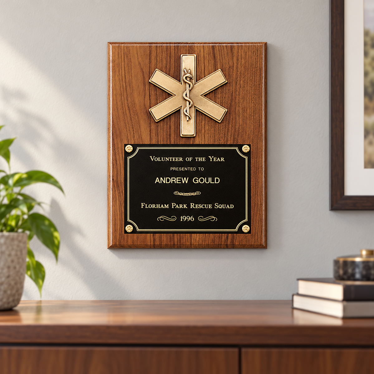 American Walnut Plaque with Emergency Medical Casting — lifestyle photo