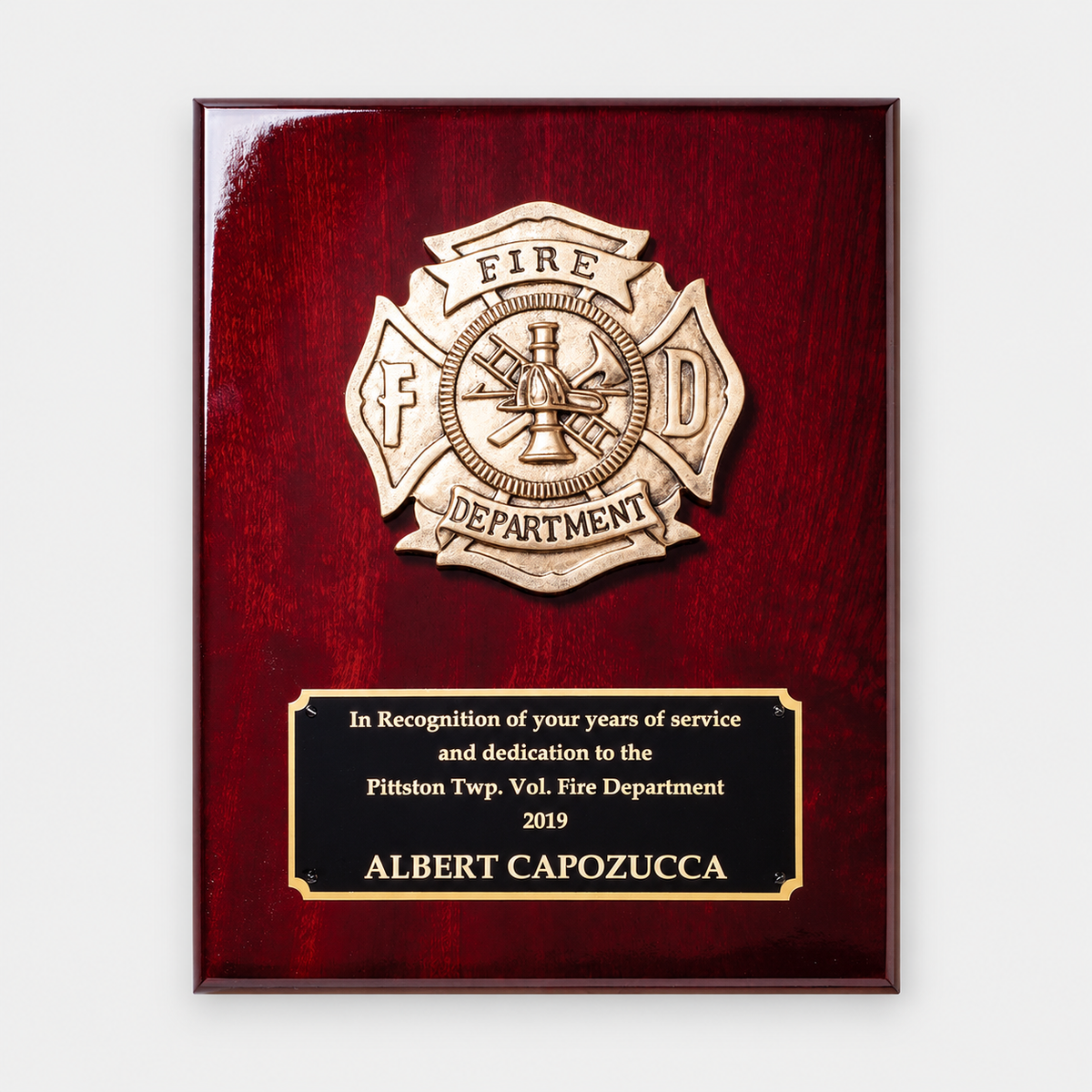Firefighter Rosewood Piano Finish Plaque — main product photo