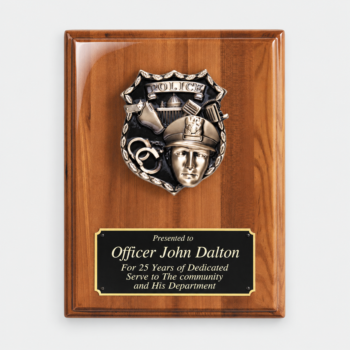 Police Walnut Piano Finish Plaque — main product photo