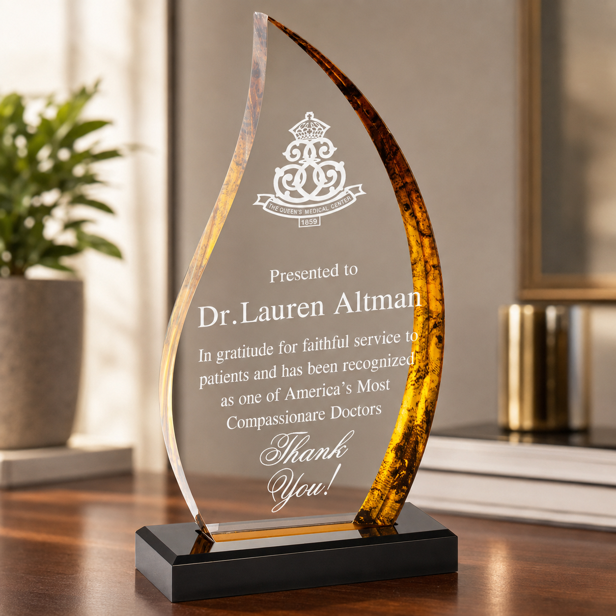 Flame Hue Acrylic Award on Black Base
