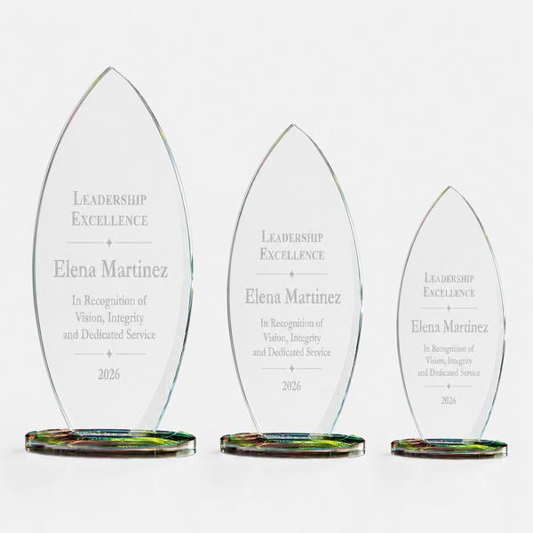 Flame-Shaped Clear Glass Award on Prism-Effect Oval Base