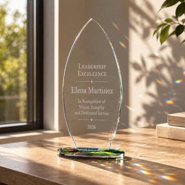 Flame-Shaped Clear Glass Award on Prism-Effect Oval Base