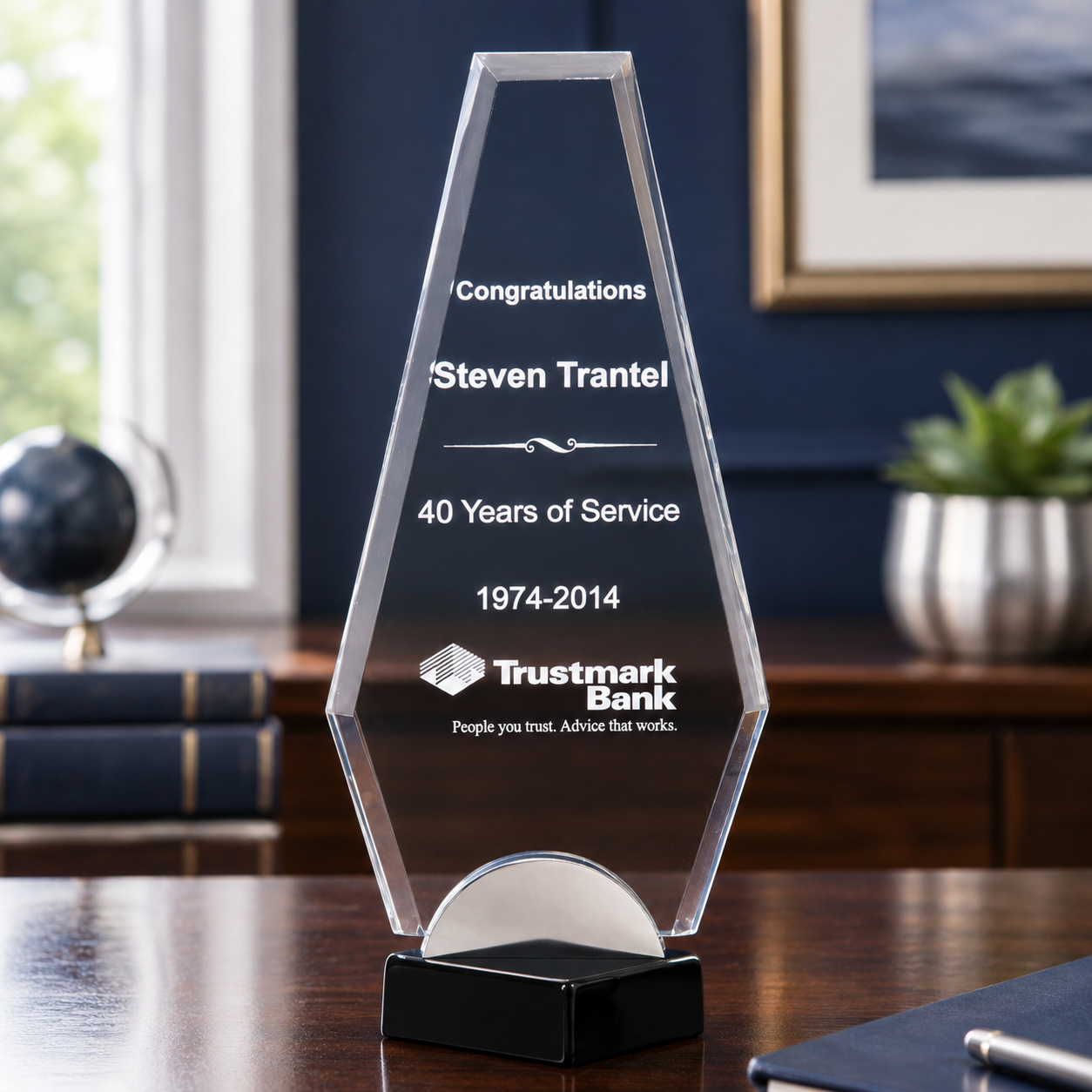 Flame Acrylic Award with Black and Silver Metal Base