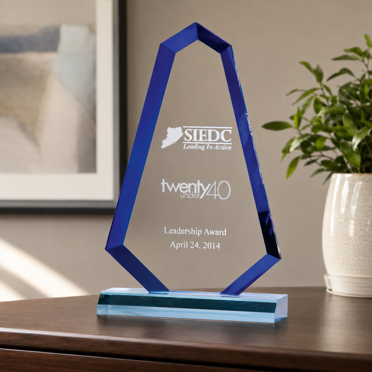 Blue Accent Flame Acrylic Award