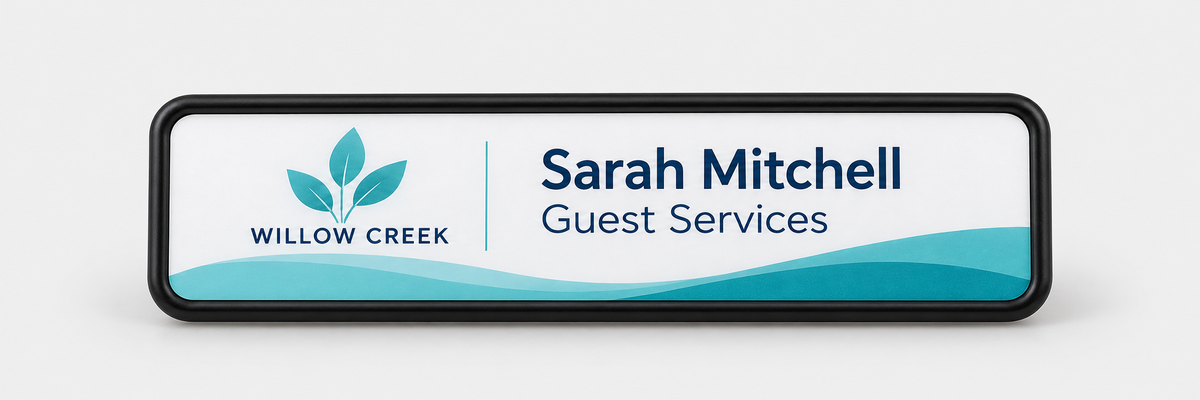 Framed full-color name badge — 1 X 3 / Black