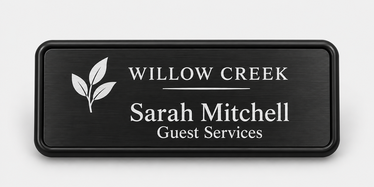 Framed engraved metal badge — 1.5 X 3 / Black